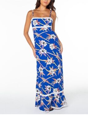 Roxy Balmy Sunset Royal Blue Floral Spaghetti-Strap Maxi Dress